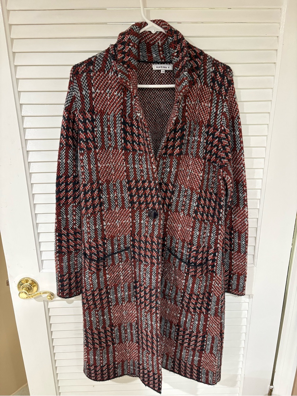 MARINA Paris Red Plaid Long Sweater Coat